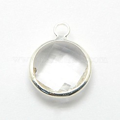 シルバーカラーメッキ真鍮ガラスペンダント  フラットラウンド  ミックスカラー  12x9x5mm  穴：2mm&nbsp;GLAA-J018A-S