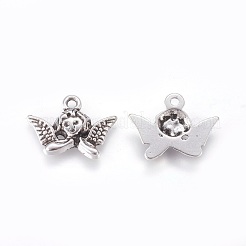 合金のチベット風チャーム  カドミウムフリー＆鉛フリー  天使  アンティークシルバー  14.5x20x3mm  穴：1.5mm&nbsp;TIBEP-R195-AS-LF