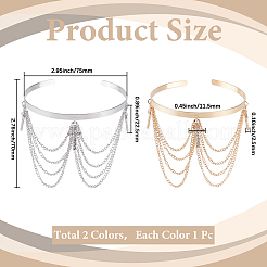 2Pcs 2 Colors Bohemia Style Tassel Alloy Upper Arm Open Cuff Bangles for Women&nbsp;BJEW-CY0001-03B