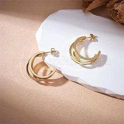 女性用ステンレススチール多層爪スタッドピアス  ゴールドカラー  26x25x11mm  ピン：0.7mm&nbsp;JE1102A