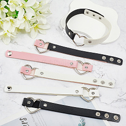 6Pcs 6 Styles Adjustable Gothic Two Tone PU Leather Alloy Heart Choker Necklaces for Women&nbsp;NJEW-CL0007-07