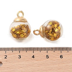 ガラスの丸いペンダント  プラスチック製の金具とフォームグリッター付き  ダークチソウ  21x16mm  穴：2.5mm&nbsp;GLAA-P063-01G-02