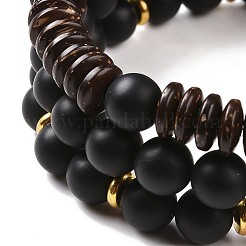 3Pcs Natural Dyed & Heated Black Agate and Coconut Beads Stretch Bracelets Set&nbsp;BJEW-JB08933