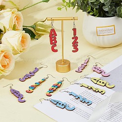 6 Sets 6 Colors Wood Dangle Earrings with Iron Pins&nbsp;EJEW-FI0003-27