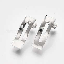 変色しない304ステンレススチールスタッドピアス金具  ピアスキャッチとカン付き  長方形  ステンレス鋼色  24.5x8mm  穴：2.5mm  ピン：0.7mm&nbsp;X-STAS-S079-53B