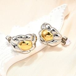 304ステンレススチール製ツートンカラースタッドピアス（女性用）  18KGP本金メッキ  花  22x16mm&nbsp;EJEW-R023-01GP-06
