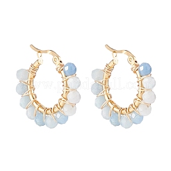 Faceted Round Natural Stone Beads Huggie Hoop Earrings for Girl Women&nbsp;EJEW-JE04687