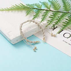 調節可能なポリエステル編みひもブレスレット作り  真鍮ビーズと304ステンレススチールの丸カン付き  ゴールドカラー  アンティークホワイト  一本チェーンの長さ：約5-1/2インチ（14cm）&nbsp;AJEW-JB00848-06
