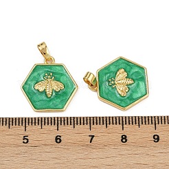 真鍮チャーム  カドミウムフリー＆鉛フリー  エナメル  蜂のチャームが付いた六角形  18KGP本金メッキ  18.5x18x3mm  穴：4.5x2mm&nbsp;KK-C093-04G