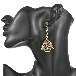 真鍮とガラスのぶら下がりピアス（女性用）  クリスマスツリー  ゴールドカラー  56.5x27mm&nbsp;EJEW-TA00825