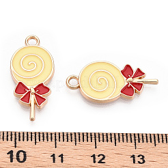 合金エナメルチャーム  ライトゴールド  ロリポップ  シャンパンイエロー  24x11.5x2mm  穴：2mm&nbsp;ENAM-S119-041D