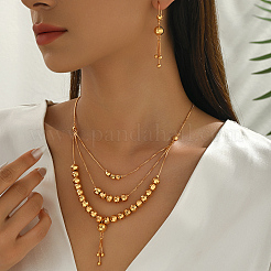 Vintage Brass Round Beaded Tassel Multi-layer Necklace & Earrings for Women&nbsp;JG6076