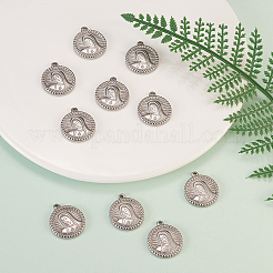 304ステンレスペンダント  聖母マリアとフラットラウンド  アンティークシルバー  21x18x3mm  穴：1.6mm&nbsp;STAS-CJ0003-06