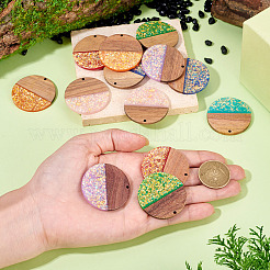 14Pcs 7 Colors Opaque Resin and Walnut Wood Pendants&nbsp;RESI-TA0005-23