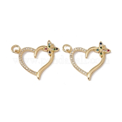 真鍮マイクロペーブカラフルな立方ジルコニアペンダント  丸カン付き  カドミウムフリー＆ニッケルフリー＆鉛フリー  ラックめっき  蝶とハート  18KGP本金メッキ  19.5x23x2mm  穴：3mm&nbsp;KK-G439-12G