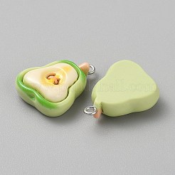 不透明樹脂ペンダント  フルーツの形のボタン  プラチナ鉄ループ付き  梨  25x19x7mm  穴：2mm&nbsp;LS-CRES-CJC0011-004F-P