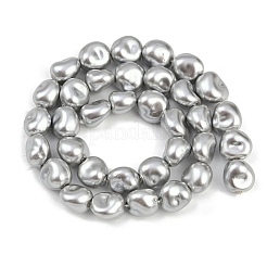 電気メッキガラスビーズ連売り  模造パール  ナゲット  銀  11~12x11~12x9~10mm  穴：1.2mm  約36個/連  15.94''（40.5センチメートル）&nbsp;GLAA-H039-02