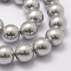シェルパールビーズ連売り  グレードA  ラウンド  グレー  10mm  穴：1mm  約38個/連  15.5インチ&nbsp;X-BSHE-L026-05-10mm