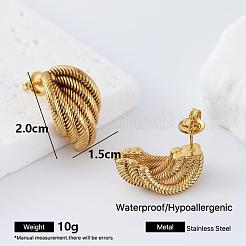 女性用幾何学模様の304ステンレススチールスタッドピアス  ハーフフープピアス  ゴールドカラー  20x15mm&nbsp;LS-PP5518