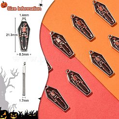 合金エナメルチャーム  スケルトンチャーム付き棺  プラチナ  21.3x8.3x1.7mm  穴：1.4mm  10個/セット&nbsp;ENAM-CJC0021-01