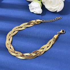304 Stainless Steel Interlocking Herringbone Chain Bracelet for Women&nbsp;BJEW-K240-08C-G
