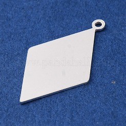 スターリングシルバーのブランクペンダント925個  菱形チャーム  銀  26.5x15x0.5mm  穴：1.4mm&nbsp;STER-F057-02S-02