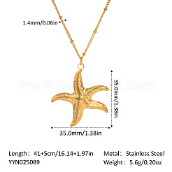 女性のためのステンレス鋼のペンダントネックレス  18KGP本金メッキ  ヒトデ  16.14インチ（41cm）&nbsp;LS-EG5545-3