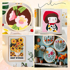 初心者向け DIY パンチニードル刺繍スターターキット  刺繍枠と糸通しが付属  ファブリック  糸とパンチ針  花  2.5~3mm  8色&nbsp;DIY-WH20013-88B