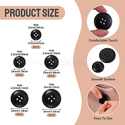 25個 5スタイル 4穴樹脂ボタン  フラットラウンド  ブラック  17~34mm  5個/スタイル&nbsp;BUTT-TA0001-49