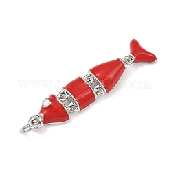 真鍮製エナメルペンダント  魚  丸カン付き  カドミウムフリー＆鉛フリー  ラックめっき  長持ちメッキ  プラチナ  レッド  33x7x4mm  穴：3mm&nbsp;KK-P339-24P-04
