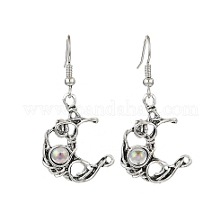合金樹脂ダングルピアス  女性用真鍮ピアスフック付き  サン＆ムーン  アンティークシルバー  ムーン  44x21mm&nbsp;EJEW-JE06370-02
