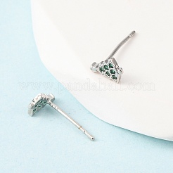 真鍮マイクロパヴェキュービックジルコニアのクリスマスツリースタッドピアス  プラチナメッキ  7x5.5mm&nbsp;EJEW-L278-09P