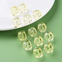 透明なアクリルビーズ  正方形  緑黄  13x12.5x12.5mm  穴：3.5mm  約162個/500g&nbsp;MACR-S373-104-B05