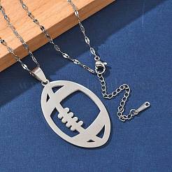 201 Stainless Steel Hollow Rugby Pendant Necklaces&nbsp;NJEW-D318-01P
