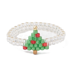 クリスマスガラスシードビーズ指輪（女性用）  ツリー  3.5~14mm  内径：20.5mm&nbsp;RJEW-MZ00029-01
