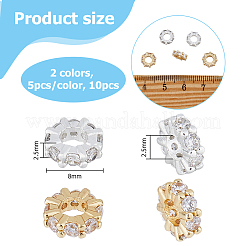 10Pocs 2 Colors Brass Micro Pave Clear Cubic Zirconia Spacer Beads&nbsp;KK-HS0001-53