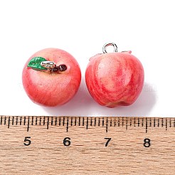 不透明樹脂ペンダント  アップルチャーム  鉄プラチナループ付き  サクランボ色  17x15mm  穴：2mm&nbsp;FIND-H062-01P-01