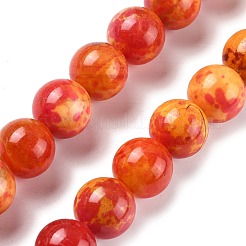 天然マルチカラー瑪瑙ビーズ連売り  染め＆加熱  ラウンド  オレンジ  14mm  穴：1.5mm  約28個/連  15.31''（38.9センチメートル）&nbsp;G-A261-B03-14mm