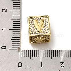 真鍮製キュービックジルコニアビーズ  カドミウムフリー＆ニッケルフリー＆鉛フリー  V字  正方形  V字  9.5x9.5x9.5mm  穴：6mm&nbsp;KK-Q818-01V-G