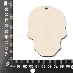 ハロウィーンプリントの木製ビッグペンダント  スカル  89x65x2.5mm  穴：4mm&nbsp;LS-WOOD-I016-01G