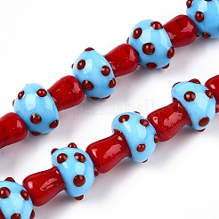手作りランプワークビーズ  キノコ  ライトスカイブルー  15~16.5x11.5~13mm  穴：2mm&nbsp;X1-LAMP-N024-09H