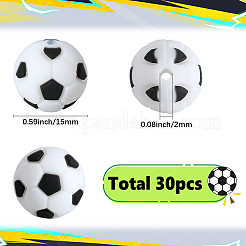 食品グレードシリコンビーズ30個  サッカー  ホワイト  15mm  穴：2mm&nbsp;AJEW-SC0031-21