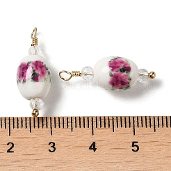 手作りの磁器のペンダント  真鍮パーツ  18KGP本金メッキ  花柄とバレル  カメリア  22.5x8mm  穴：1.8mm&nbsp;X1-KK-P242-19G-01