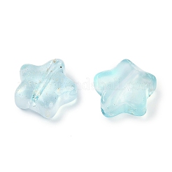 透明なスプレー塗装ガラスビーズ  きらめき力  スター  アクア  8x8x4mm  穴：1mm&nbsp;X1-GLAA-NH0003-01G