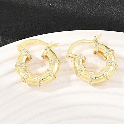 Bamboo Brass Micro Pave Clear Cubic Zirconia Hoop Earrings&nbsp;EJEW-F405-01G