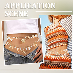 1Pc Starfish Shell Alloy & Resin & Natural Shell Double Layer Tassel Summer Beach Waist Chains for Sexy Bikini&nbsp;AJEW-CY0001-94