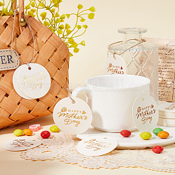 100Pcs Mother's Day Flat Round Gold Stamp Word Happy Mother' Day Hanging Tag&nbsp;DIY-SP0003-88A