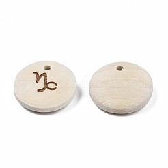 レーザーアウトウッドペンダント  星座12個のフラットラウンド  染色されていない  山羊座  15x4mm  穴：1.6mm&nbsp;LS-WOOD-S053-51L