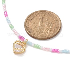Alloy Cubic Zirconia Heart Pendant Necklace with Glass Seed Beaded Chains for Women&nbsp;NJEW-JN04291