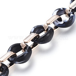 透明なアクリル製手作りアズキチェーン  フラットオーバル  ブラック  18.5x11.5x4.5mm  約39.37インチ（1m）/連&nbsp;AJEW-JB00547-06